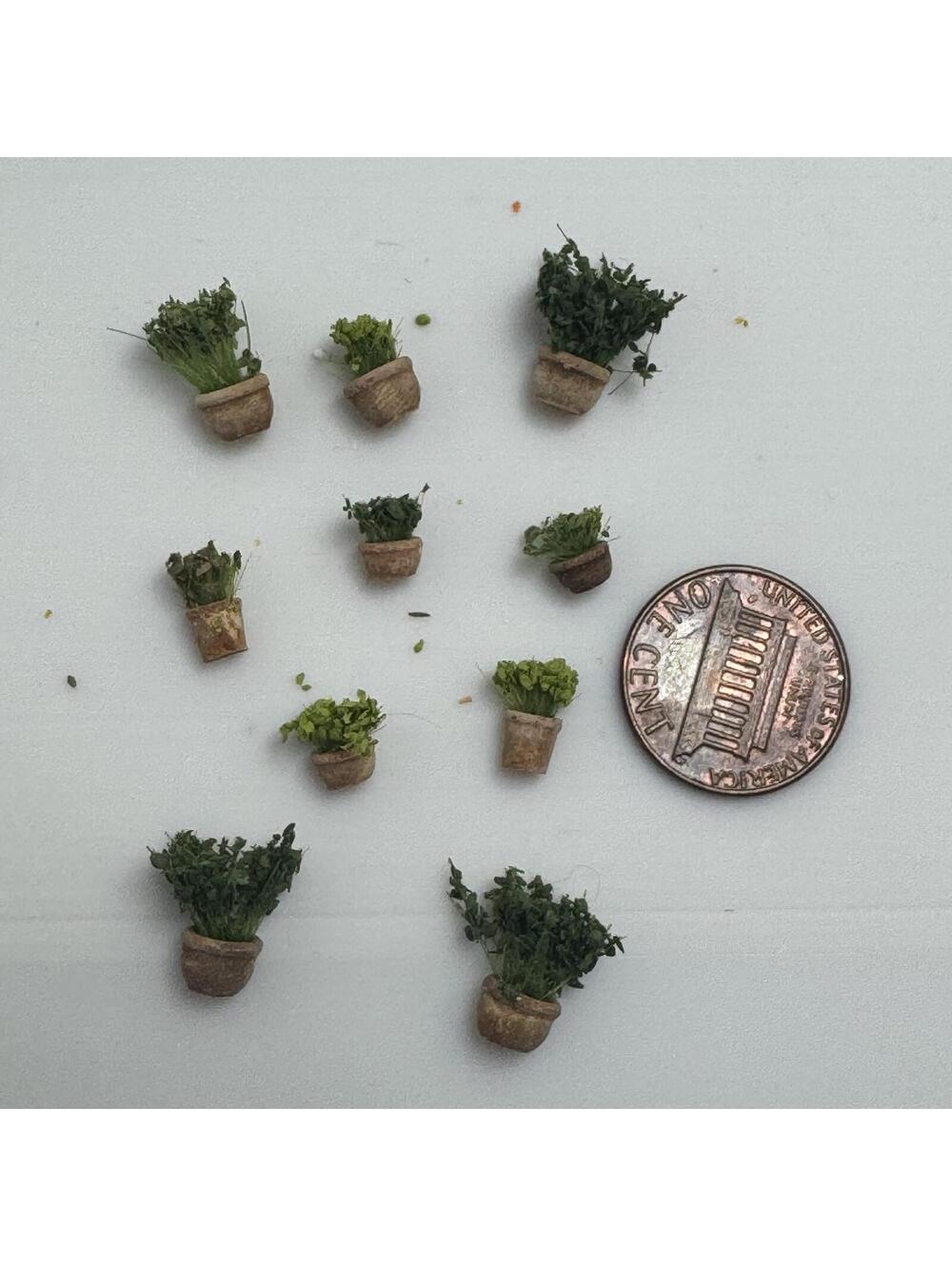 Miniature Potted Plants Greenery Model Railway Landscaping Dollhouse Set of 10